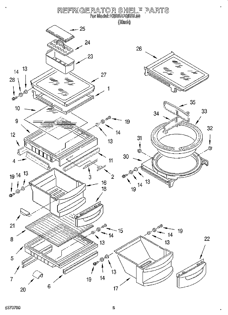 REFRIGERATOR SHELF Diagram and Parts List for KSRB27QDBL00  KitchenAid Refrigerator