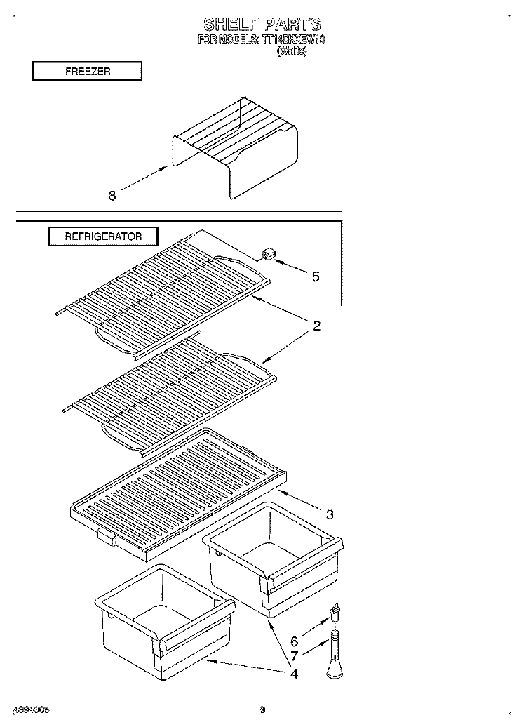 SHELF Diagram and Parts List for TT14DKXEW10  Estate Refrigerator