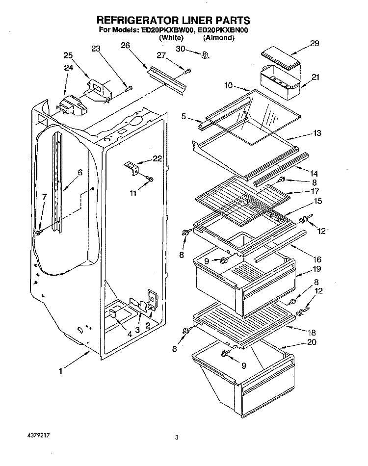 REFRIGERATOR LINER Diagram and Parts List for ED20PKXBN00  Whirlpool Refrigerator
