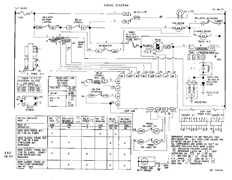 WIRING DIAGRAM Diagram and Parts List for 2961010  Roper Wall Oven