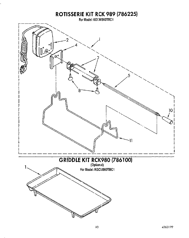 ROTISSERIE KIT, GRIDDLE KIT Diagram and Parts List for KGCM860TBC1  KitchenAid Cooktop