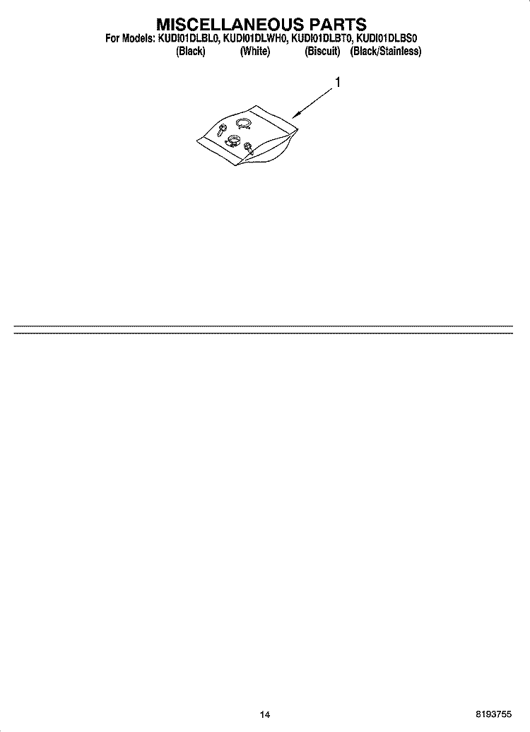 MISCELLANEOUS PARTS OPTIONAL PARTS (NOT INCLUDED) Diagram and Parts List for KUDI01DLBL0  KitchenAid Dishwasher