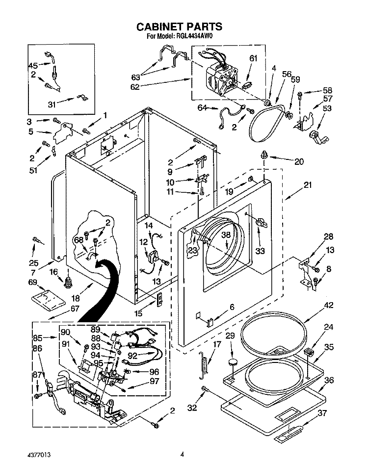 CABINET Diagram and Parts List for RGL4434AL0  Roper Dryer