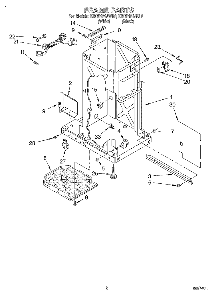 FRAME Diagram and Parts List for KCCC151JWH0  KitchenAid Trash Compactor
