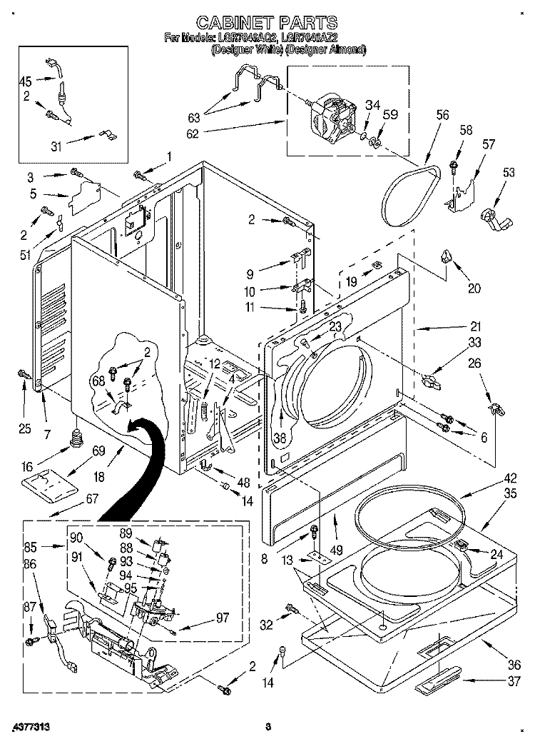 CABINET Diagram and Parts List for LGR7646AZ2  Whirlpool Dryer