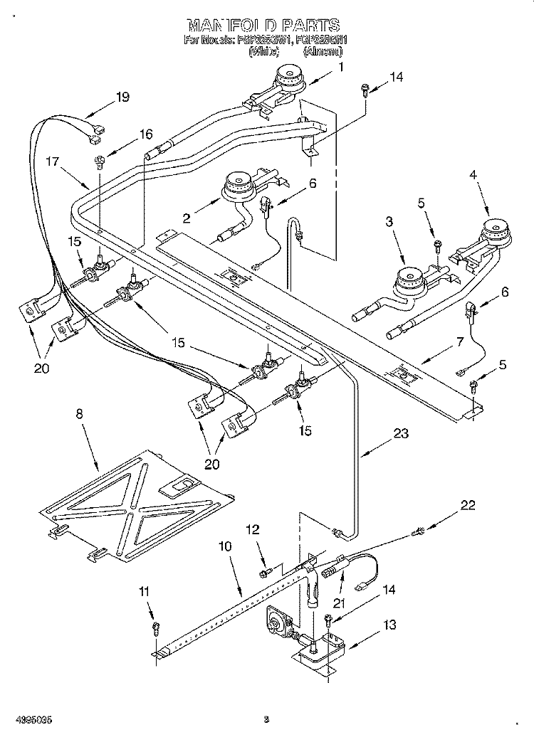 MANIFOLD Diagram and Parts List for FGP325GN1  Roper Range