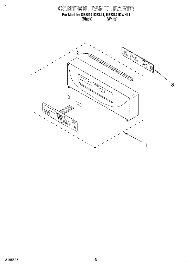 CONTROL PANEL Diagram and Parts List for KEBI141DBL11  KitchenAid Wall Oven