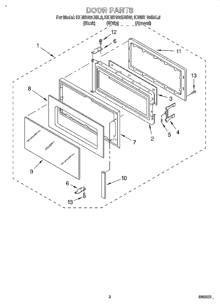 DOOR Diagram and Parts List for KHMS105BBL6  KitchenAid Microwave
