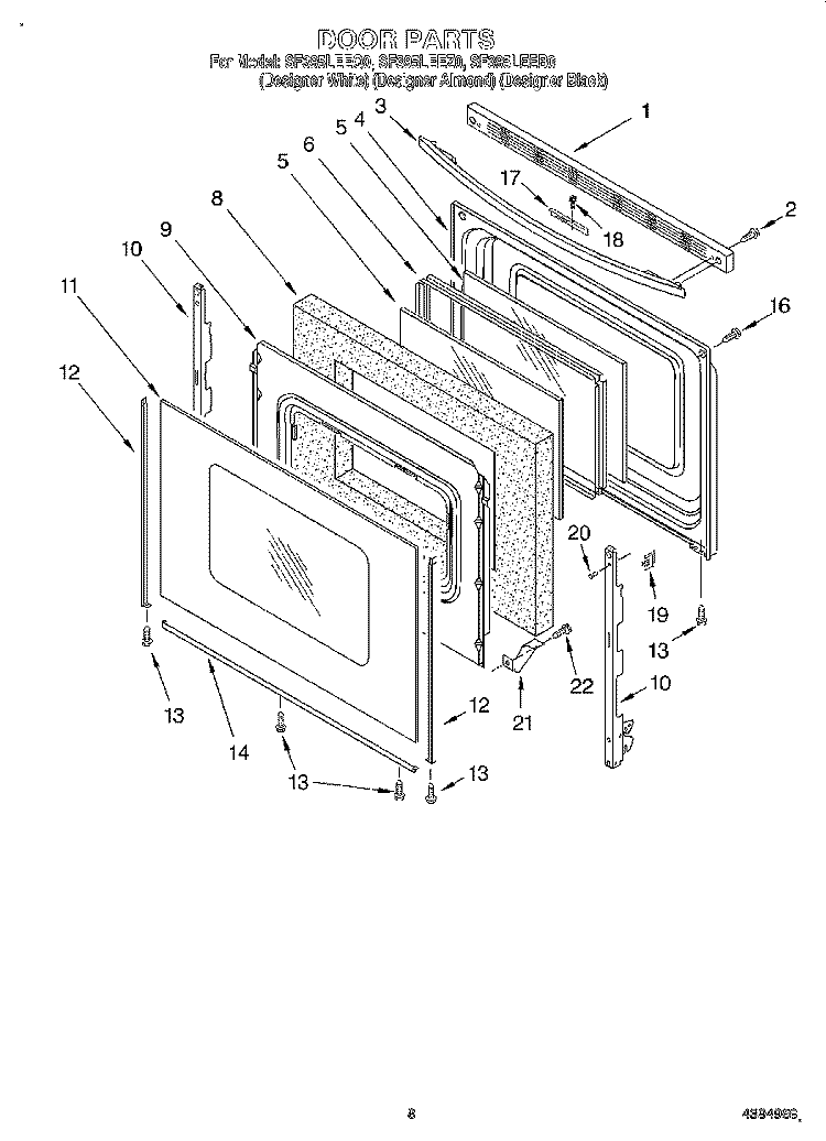 DOOR, LIT/OPTIONAL Diagram and Parts List for SF395LEEB0  Whirlpool Range