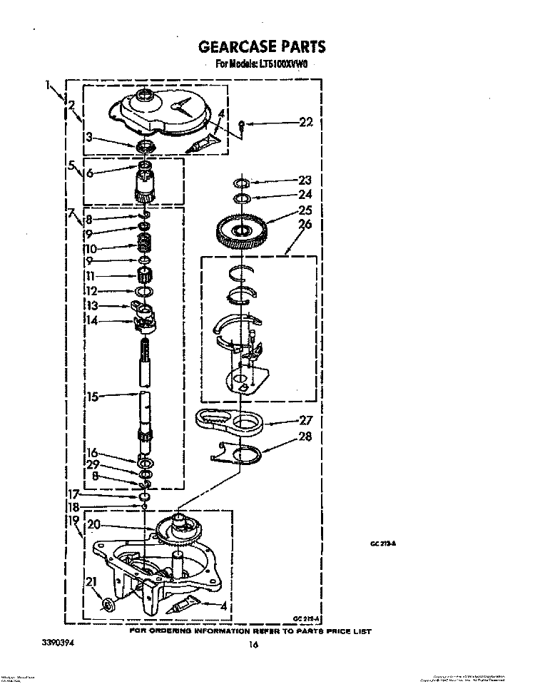 GEARCASE Diagram and Parts List for LT5100XVW0  Whirlpool Washer Dryer Combo