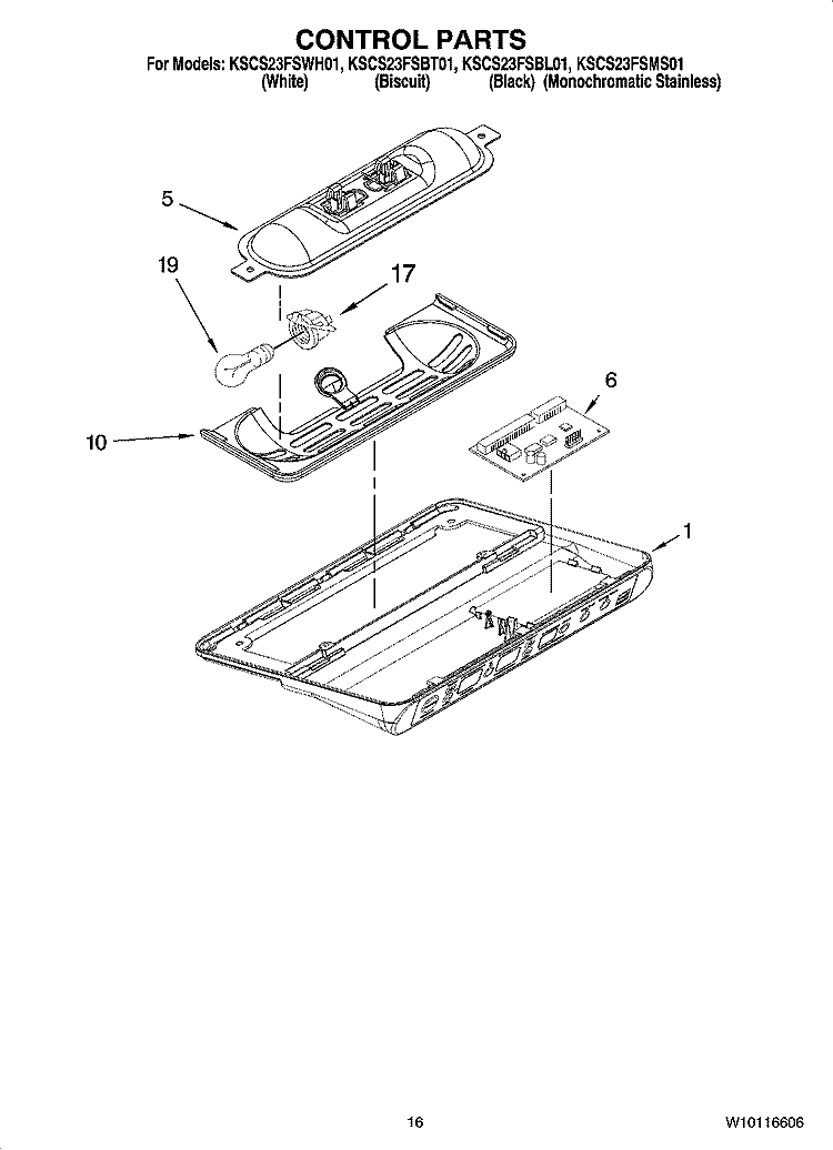 CONTROL PARTS Diagram and Parts List for KSCS23FSBT01  KitchenAid Refrigerator