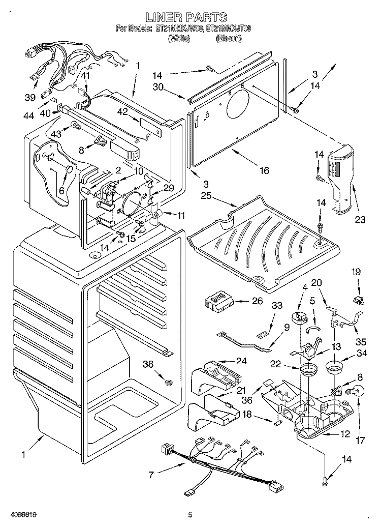 LINER Diagram and Parts List for ET21MMXJT00  Whirlpool Refrigerator