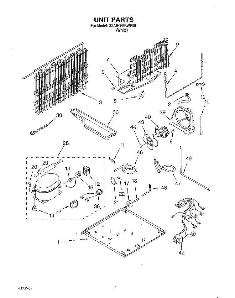 UNIT Diagram and Parts List for 3XARG493WP00  Whirlpool Refrigerator