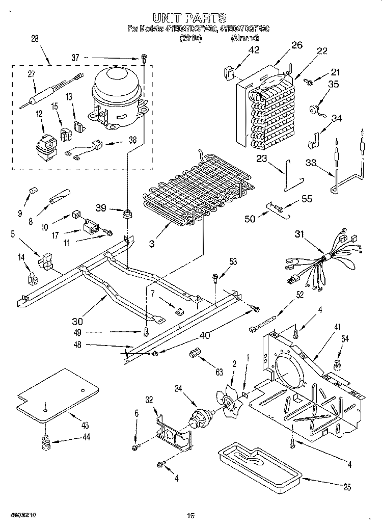 UNIT Diagram and Parts List for 4YED27DQFW00  Whirlpool Refrigerator
