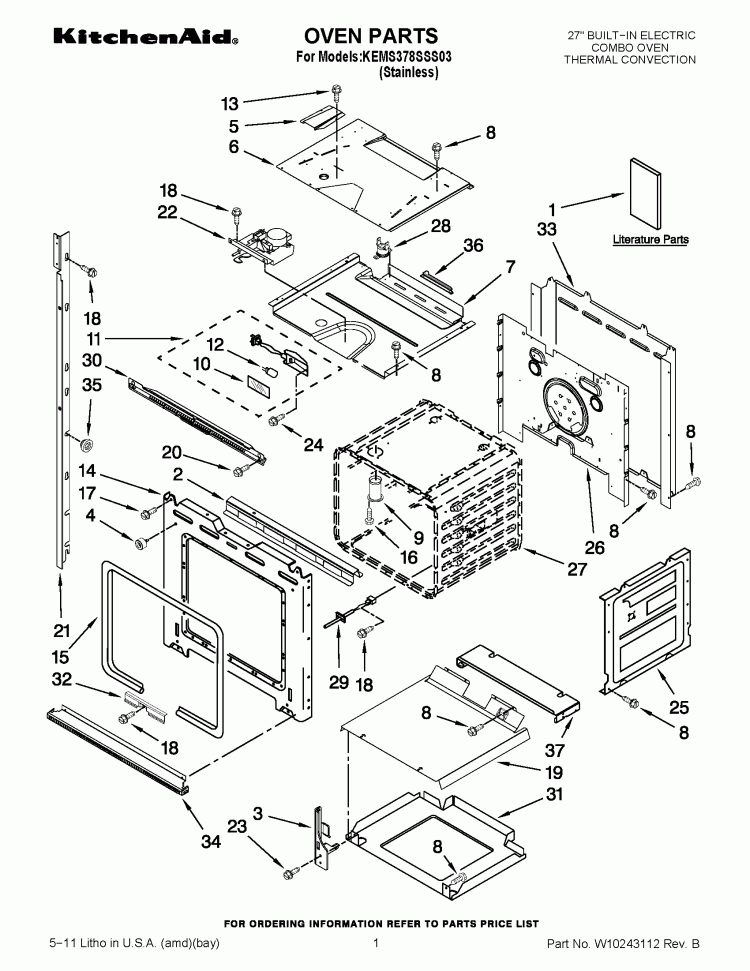 OVEN PARTS Diagram and Parts List for KEMS378SSS03  KitchenAid Microwave Oven Combo