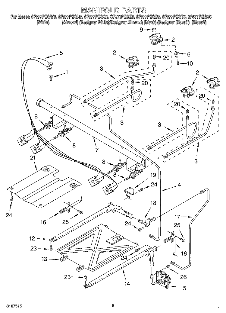 MANIFOLD Diagram and Parts List for SF377PEGT6  Whirlpool Range