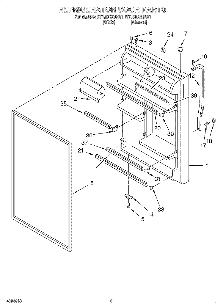 REFRIGERATOR DOOR Diagram and Parts List for RT18DKXJN01  Roper Refrigerator