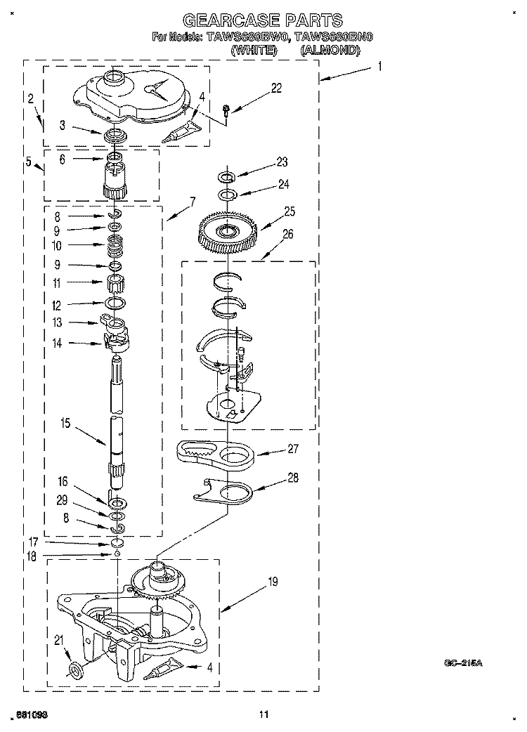 GEARCASE Diagram and Parts List for TAWS680BW0  Estate Washer