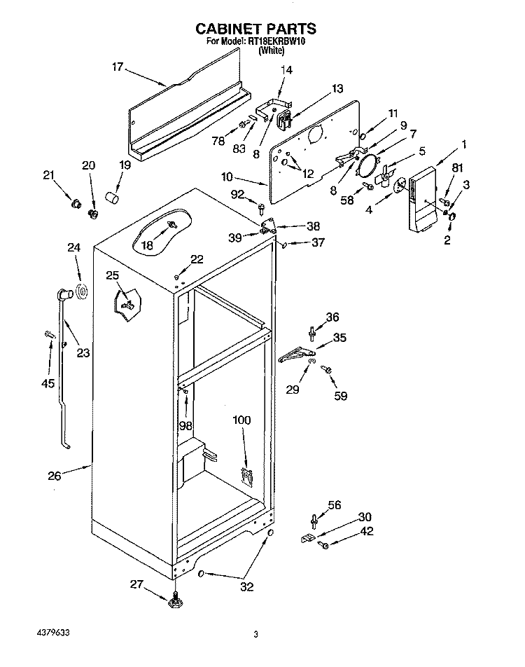 CABINET Diagram and Parts List for RT18EKRBW10  Roper Refrigerator