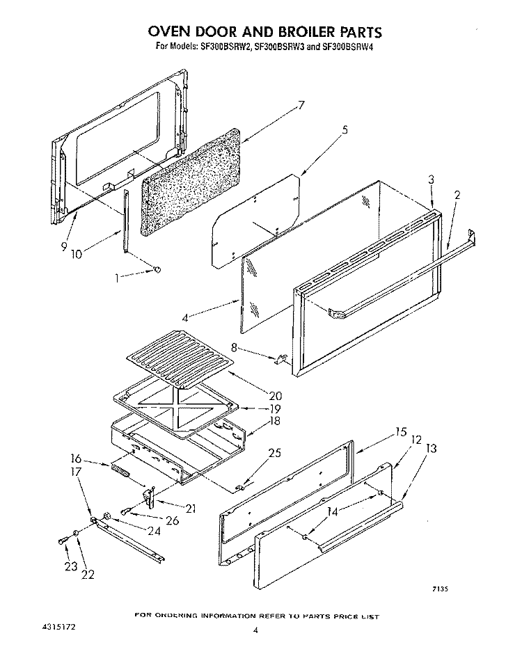 OVEN DOOR AND BROILER Diagram and Parts List for SF300BSRW2  Whirlpool Range