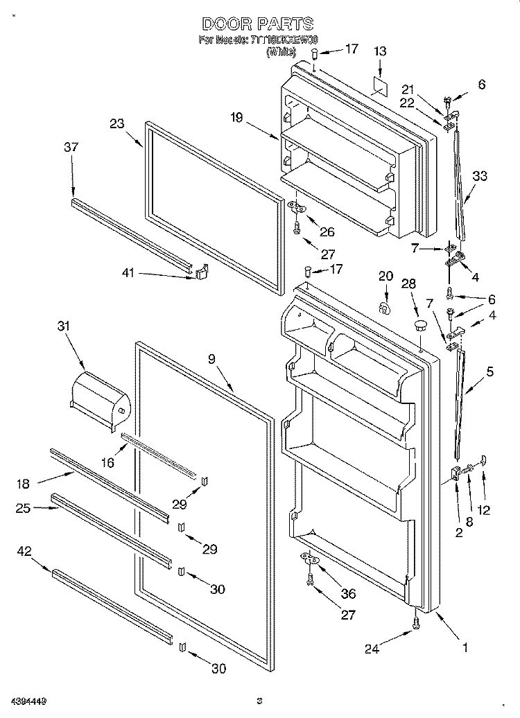 DOOR Diagram and Parts List for 7TT18DKXEW00  Whirlpool Refrigerator