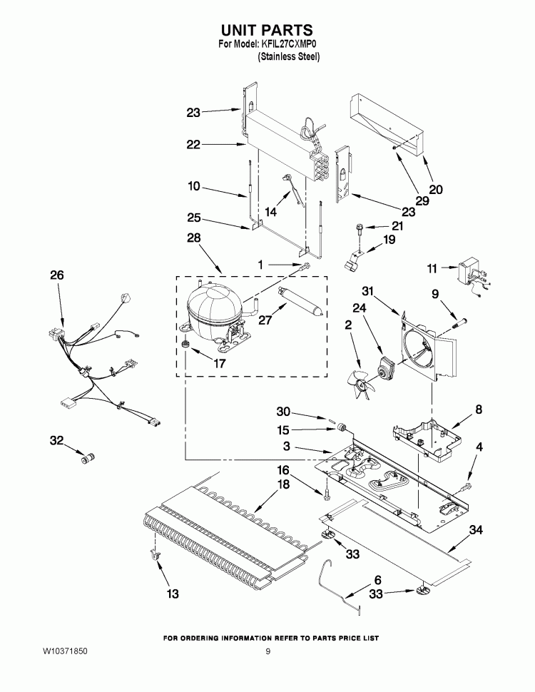 UNIT PARTS Diagram and Parts List for KFIL27CXMP0  KitchenAid Refrigerator