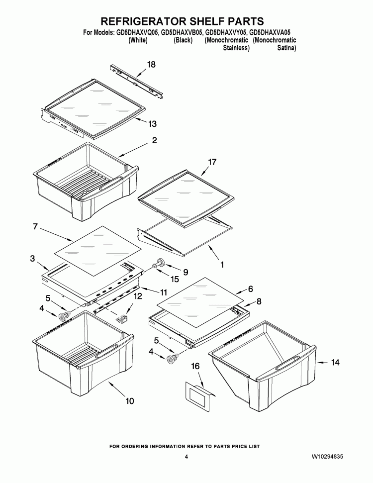 REFRIGERATOR SHELF PARTS Diagram and Parts List for GD5DHAXVB05  Whirlpool Refrigerator