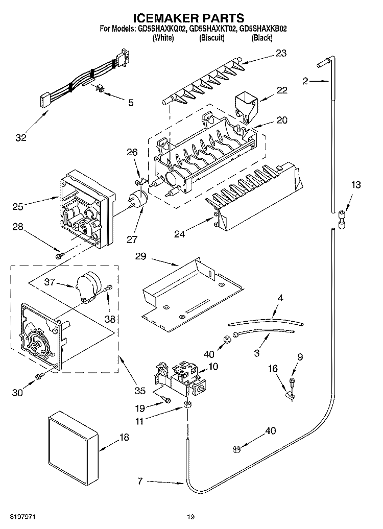 ICEMAKER Diagram and Parts List for GD5SHAXKT02  Whirlpool Refrigerator