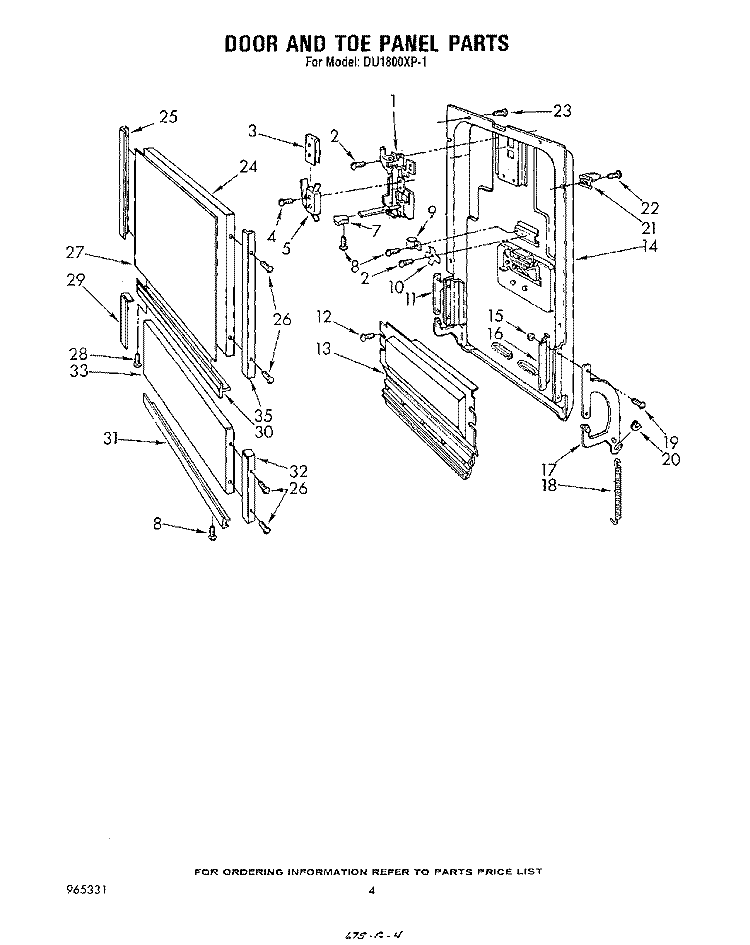 DOOR AND TOE PANEL Diagram and Parts List for DU1800XP1  Whirlpool Dishwasher