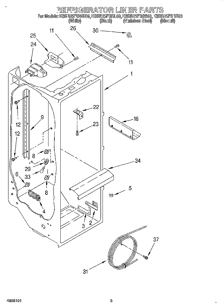 REFRIGERATOR LINER Diagram and Parts List for KSRB25FGBT00  KitchenAid Refrigerator