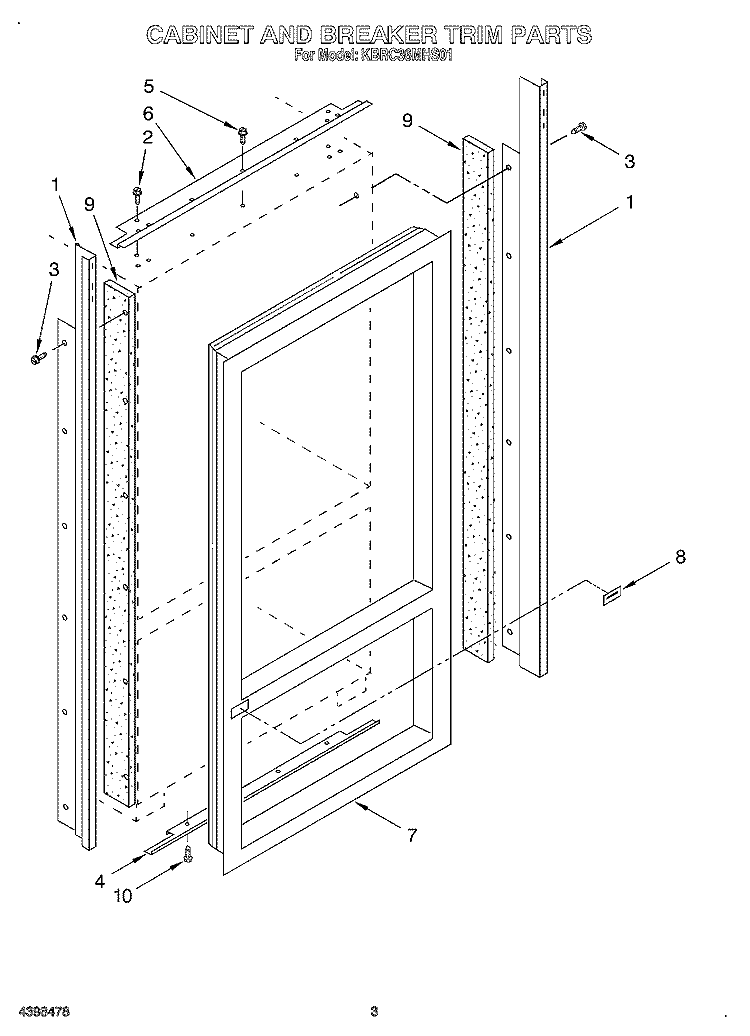 CABINET & BREAKER TRIM Diagram and Parts List for KBRC36MHS01  KitchenAid Refrigerator