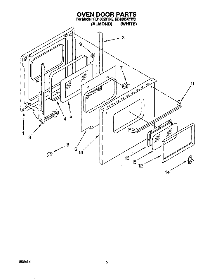 OVEN DOOR Diagram and Parts List for RB1005XYN3  Whirlpool Wall Oven