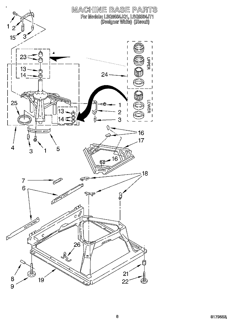 MACHINE BASE Diagram and Parts List for LSQ9564JT1  Whirlpool Washer