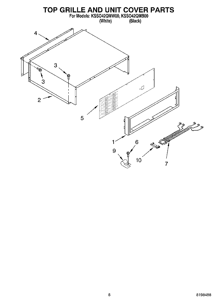 TOP GRILLE AND UNIT COVER PARTS Diagram and Parts List for KSSO42QMW00  KitchenAid Refrigerator