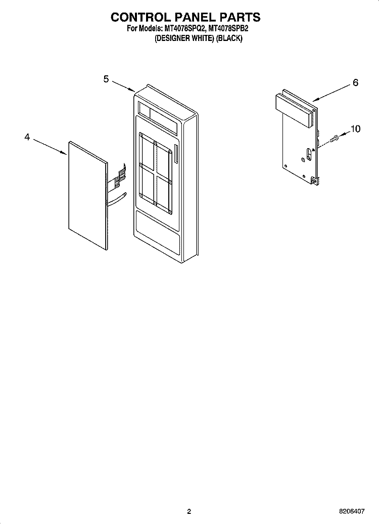 CONTROL PANEL PARTS Diagram and Parts List for MT4078SPQ2  Whirlpool Microwave