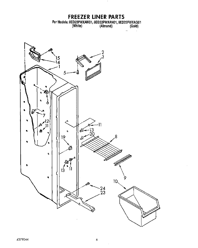 FREEZER LINER Diagram and Parts List for 8ED22PWXAW01  Whirlpool Refrigerator