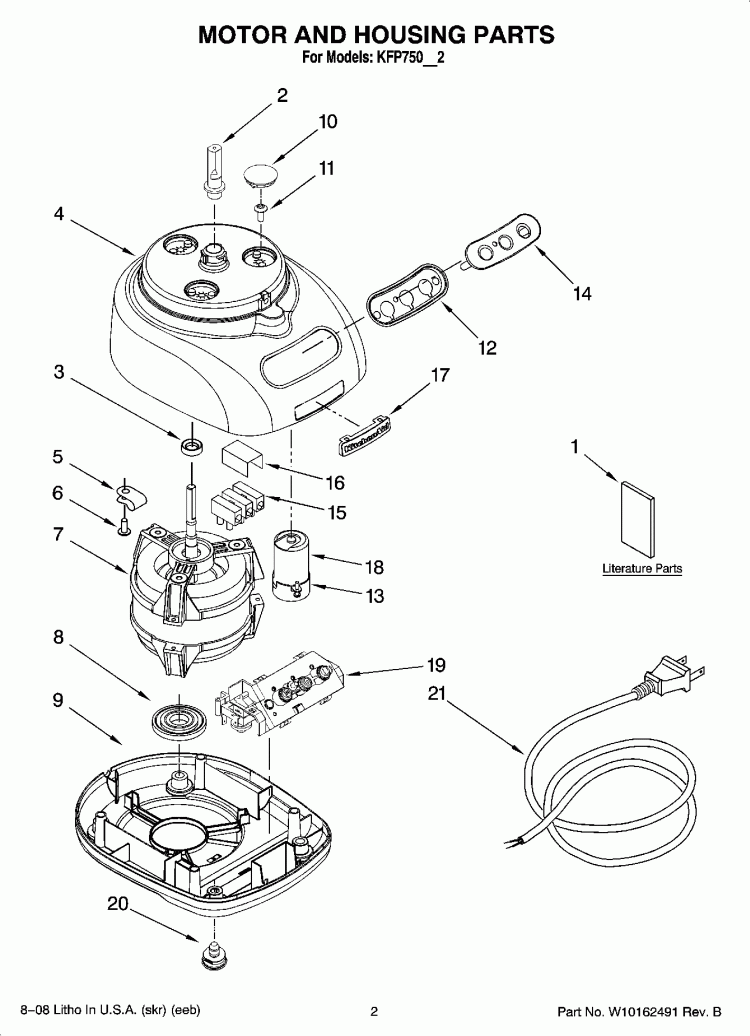 MOTOR AND HOUSING PARTS Diagram and Parts List for KFP750GC2  KitchenAid Food Processor