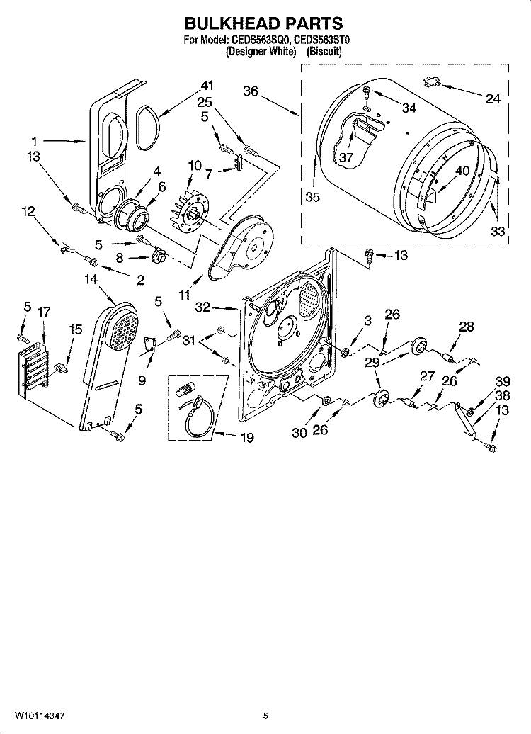 BULKHEAD PARTS, OPTIONAL PARTS (NOT INCLUDED) Diagram and Parts List for CEDS563ST0  Crosley Dryer