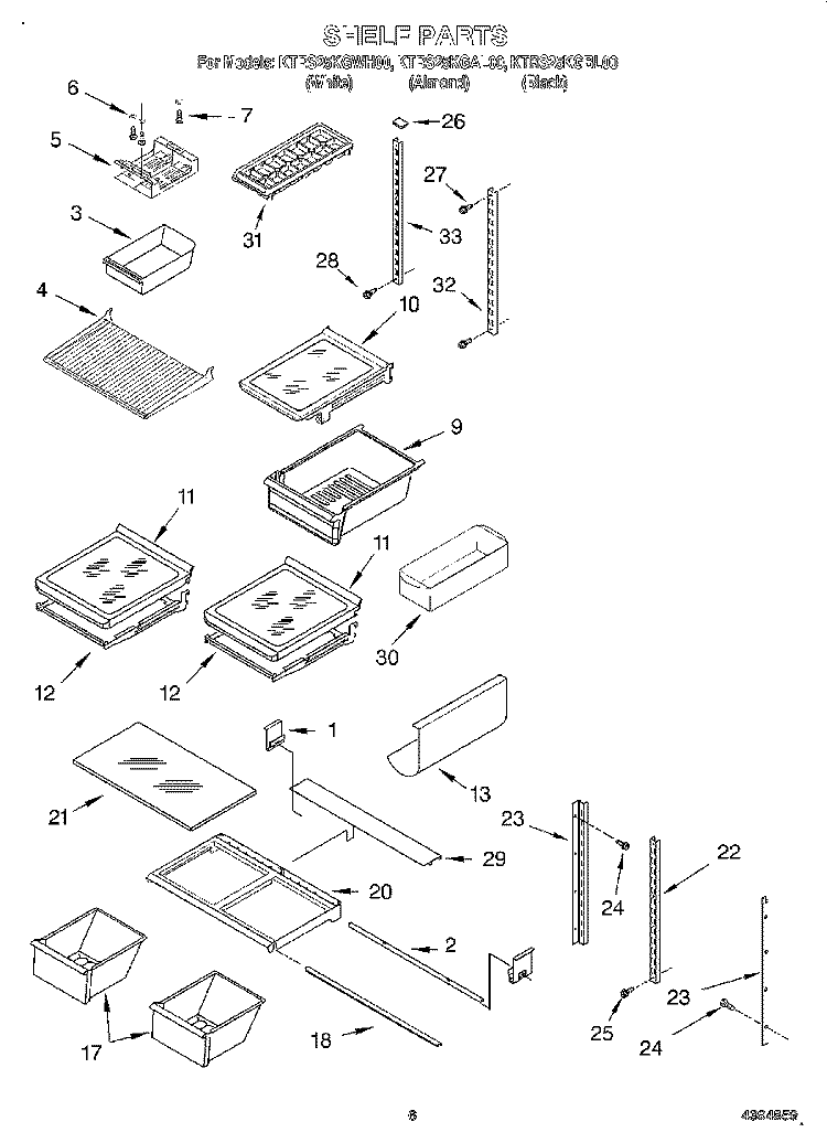 SHELF Diagram and Parts List for KTRS25KGBL00  KitchenAid Refrigerator