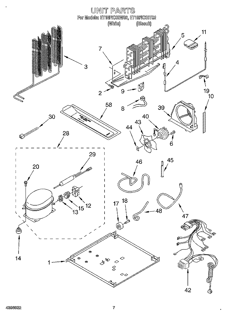 UNIT Diagram and Parts List for ET18PKXGW02  Whirlpool Refrigerator