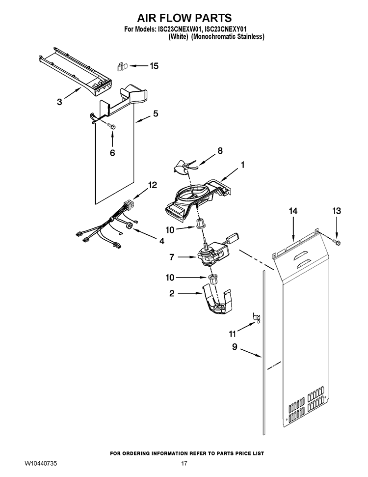 AIR FLOW PARTS Diagram and Parts List for ISC23CNEXW01  Whirlpool Refrigerator