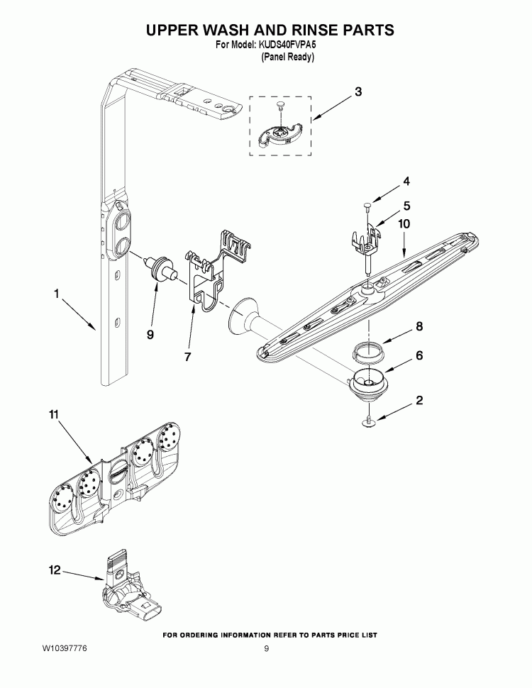 UPPER WASH AND RINSE PARTS Diagram and Parts List for KUDS40FVPA5  KitchenAid Dishwasher