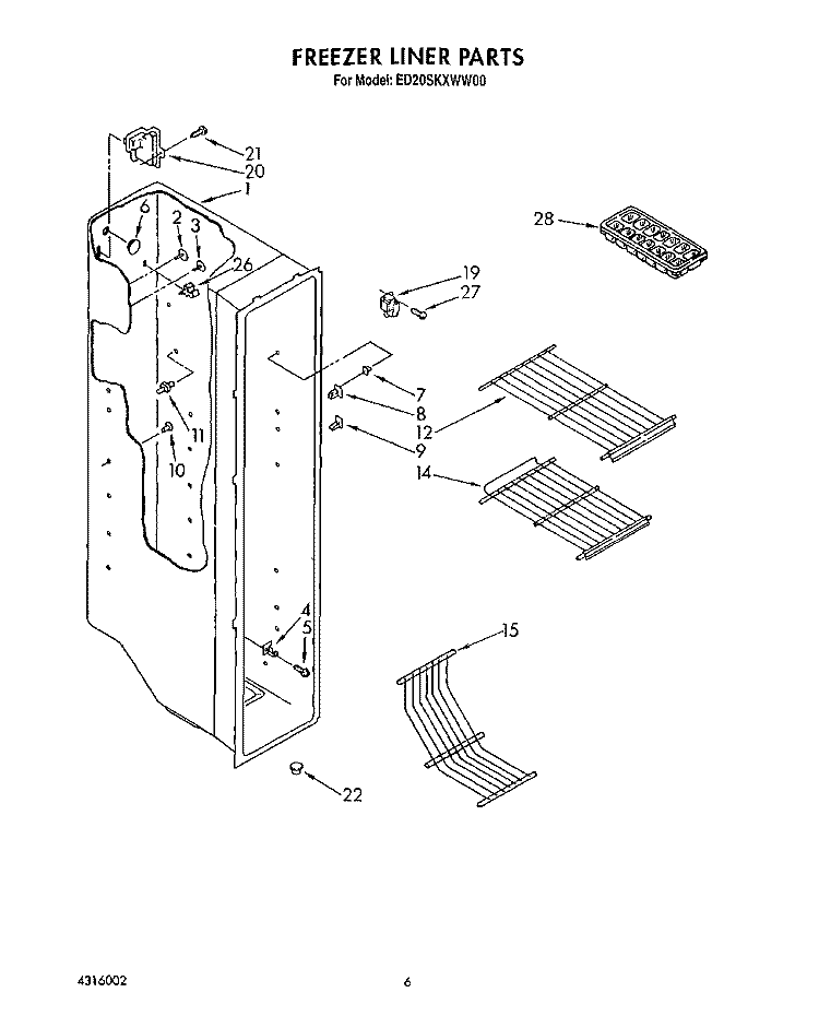 FREEZER LINER Diagram and Parts List for ED20SKXWW00  Whirlpool Refrigerator