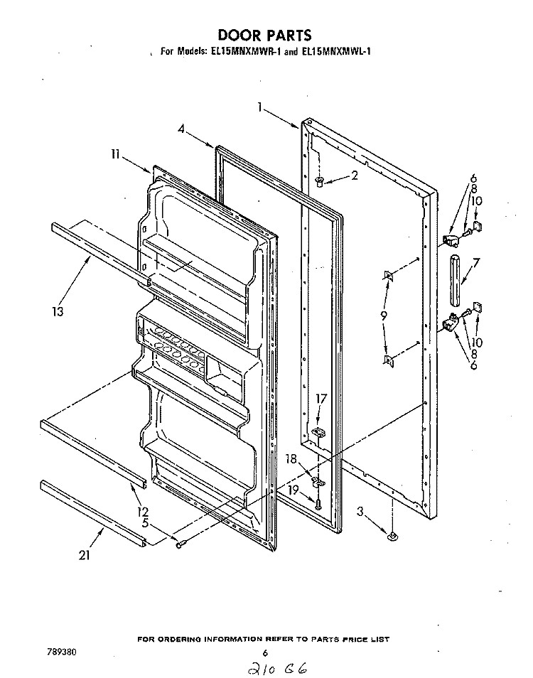 DOOR Diagram and Parts List for EL15MNXMWR1  Whirlpool Refrigerator