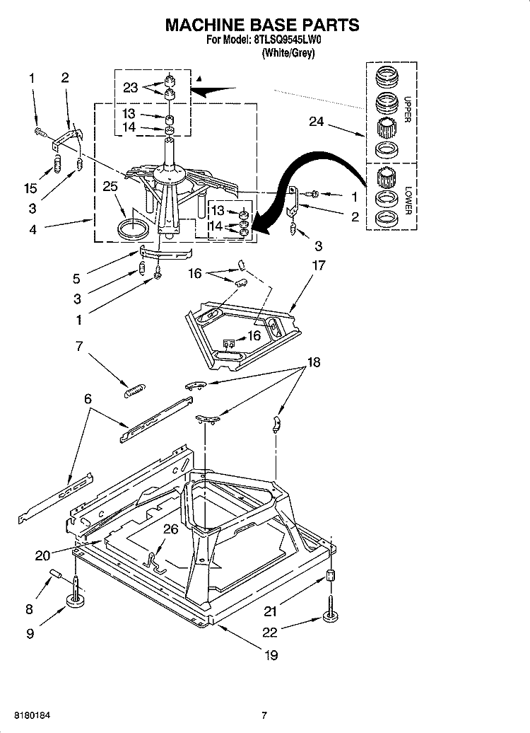 MACHINE BASE PARTS Diagram and Parts List for 8TLSQ9545LW0  Whirlpool Washer