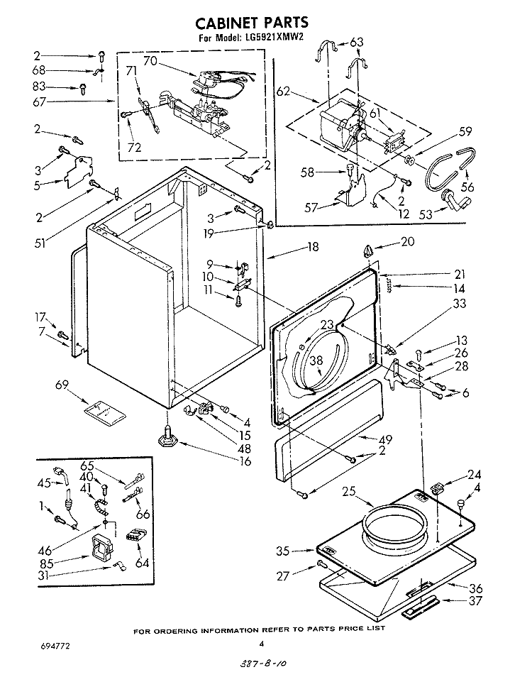 CABINET Diagram and Parts List for LG5921XMW2  Whirlpool Dryer