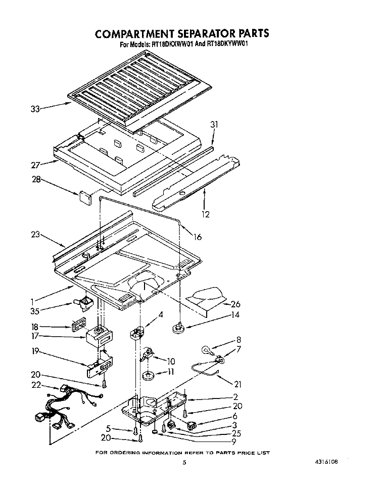 COMPARTMENT SEPARATOR Diagram and Parts List for RT18DKYWW01  Roper Refrigerator