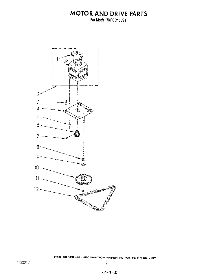 MOTOR AND DRIVE Diagram and Parts List for 7KFCC150S1  KitchenAid Trash Compactor