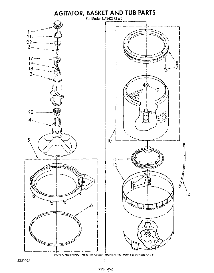 AGITATOR, BASKET AND TUB Diagram and Parts List for LA5430XTN0  Whirlpool Washer
