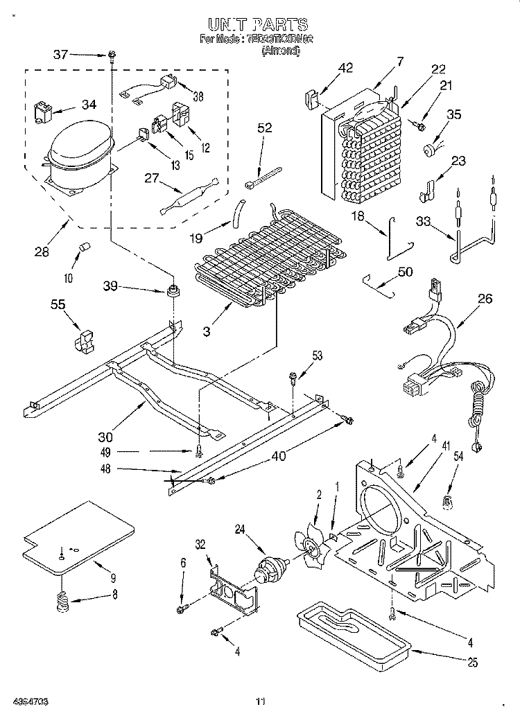 UNIT Diagram and Parts List for 7ED20TKXDN02  Whirlpool Refrigerator